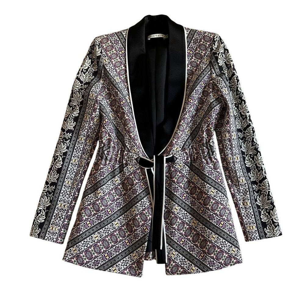 Alice + Olivia Women's Sz XS Lincoln Piped Drawstring Waist Blazer Dream Castle